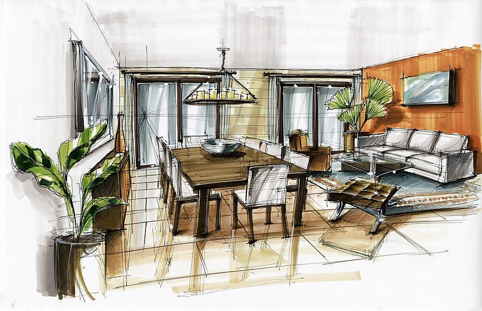 Как нарисовать интерьер комнаты с мебелью поэтапно