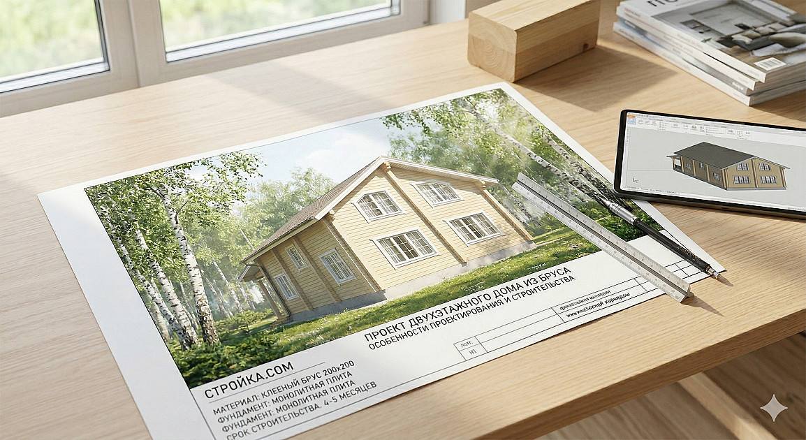 Проект двухэтажного дома из бруса: особенности проектирования и строительства